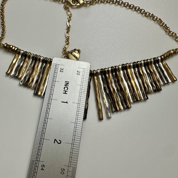 Alfani Necklace Jewlery Statement 21" Adjustable Mixed Silver & Gold Tone Bib - Picture 5 of 6